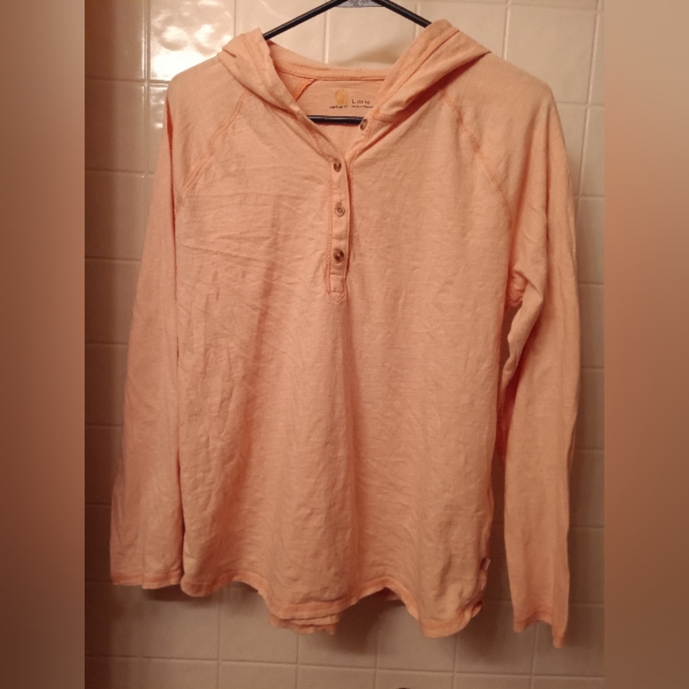 2 Carhartt button hooded Tshirts peach and navy